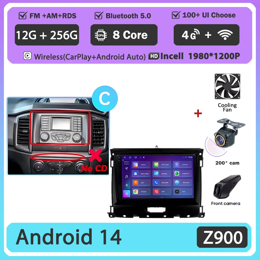 Car GPS Android 16 For Ford Ranger 2015 - 2022 Multimedia Auto Radio Player Navigation Stereo Head Unit No 2din DVD Touch Screen