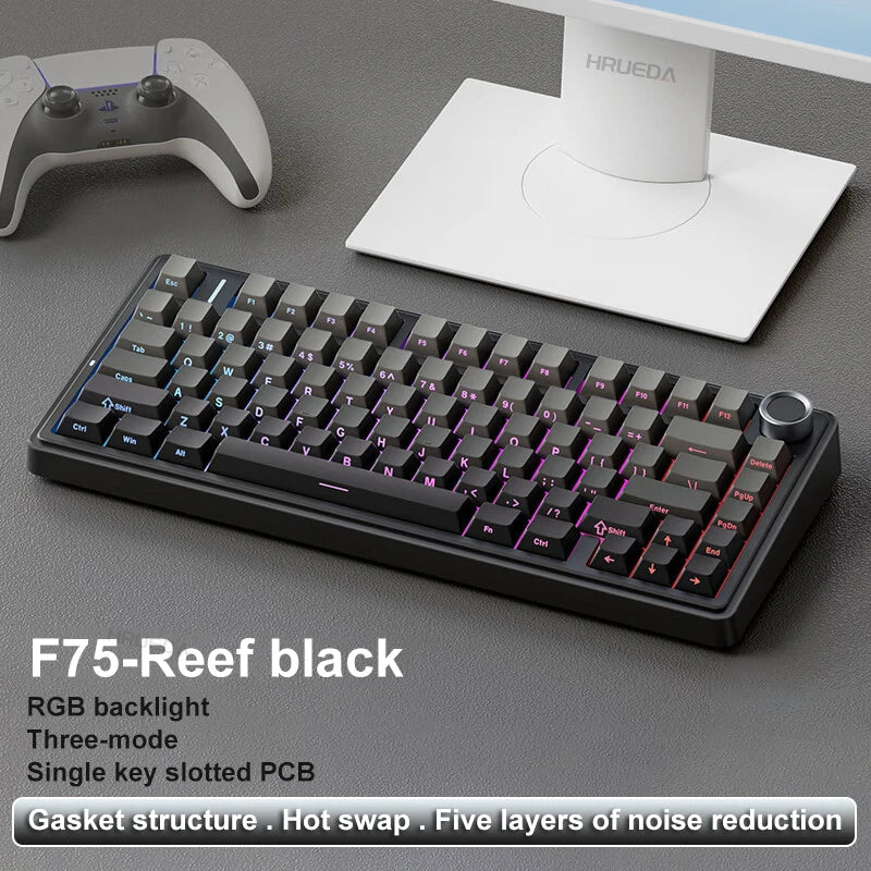 AULA F75 Mekanik Oyun Klavyesi – RGB, 75%, Tri-Mode (2.4G/Bluetooth/Kablo), Gasket Yapı, Gradient Tasarım