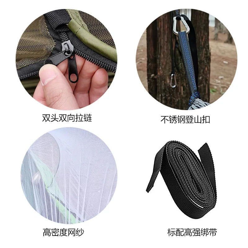 260*140cm Automatic Quick-opening Mosquito Net Hammock Outdoor Camping Bed Pole Anti-rollover Nylon Hammock with Mosquito Net