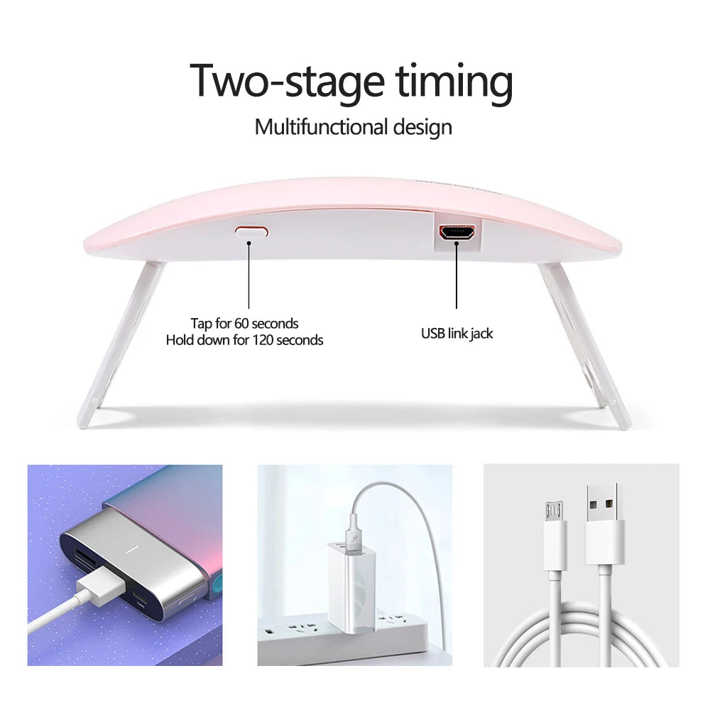 Mini UV LED Tırnak Kurutma Lambası 6W – Taşınabilir Jel Oje Kurutucu, 45s/60s Zamanlayıcı, USB Bağlantılı