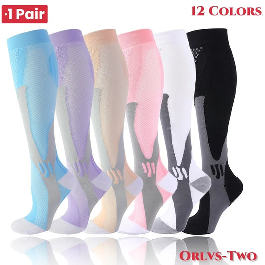 12 Farben Kompressionssocken Für Fußball Anti-Ermüdung Schmerzlinderung Herren Damen 20-30 Mmhg Laufsocken Passend Für Sportsocken