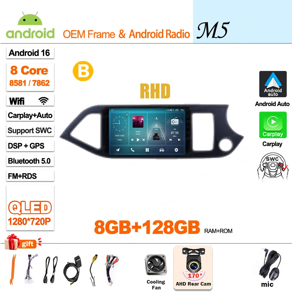 For KIA PICANTO Morning 2 2011 2012 - 2015 2016 Android 16 Car Radio Multimedia Video WIFI Player GPS Wireless Auto RSD DSP