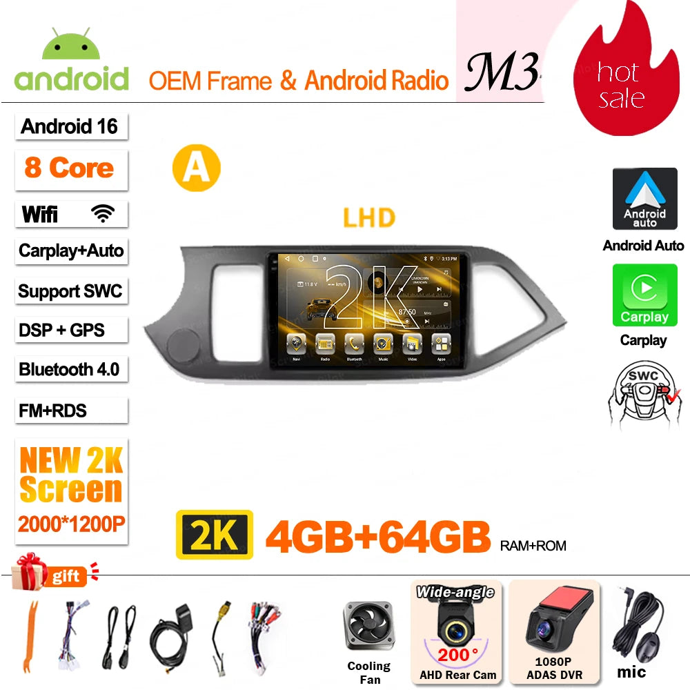 For KIA PICANTO Morning 2 2011 2012 - 2015 2016 Android 16 Car Radio Multimedia Video WIFI Player GPS Wireless Auto RSD DSP
