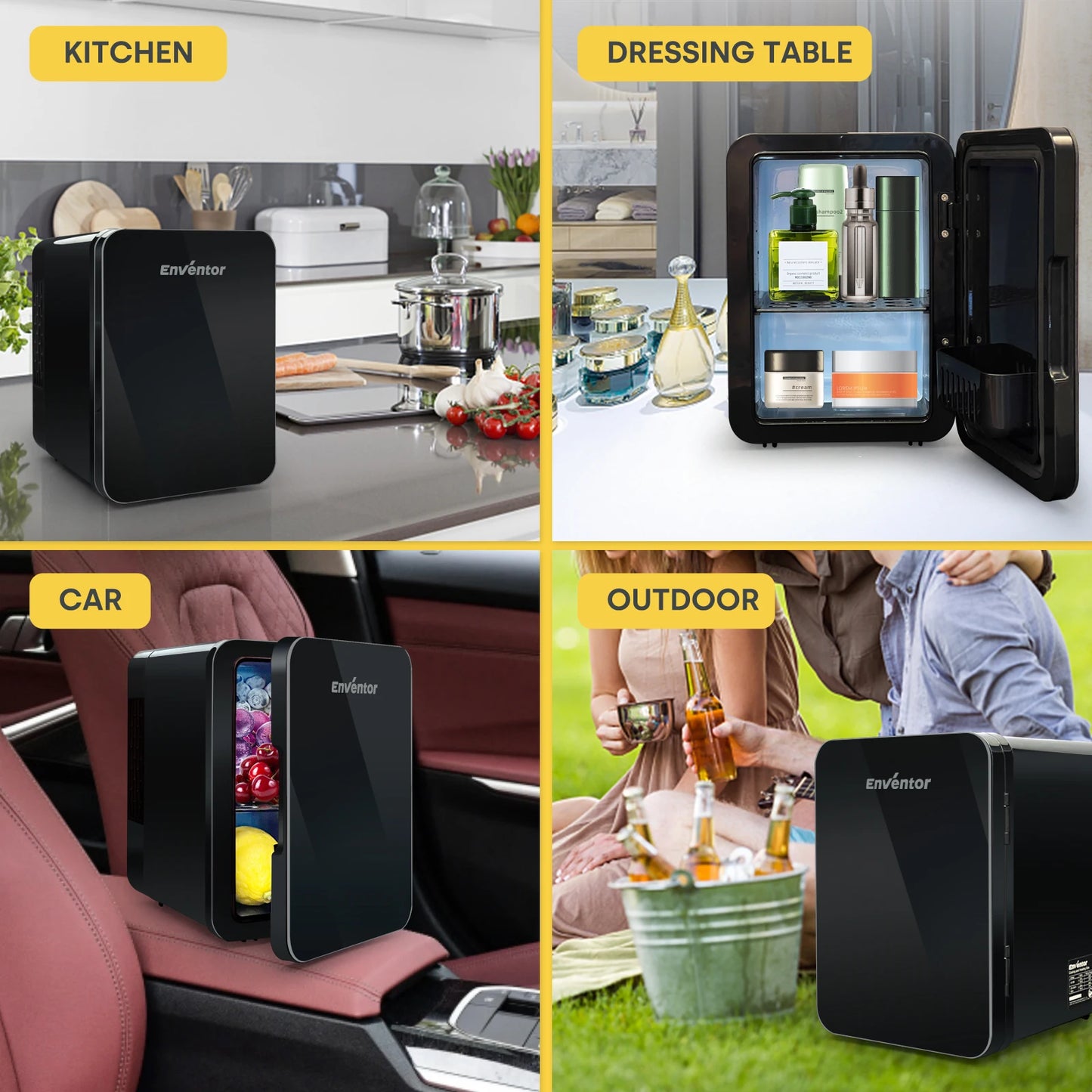 Enventor 4L Mini Kühlschrank – Tragbar, für Auto/Camping, Hautpflege, Kühl- und Warmhaltefunktion, Sommerreise