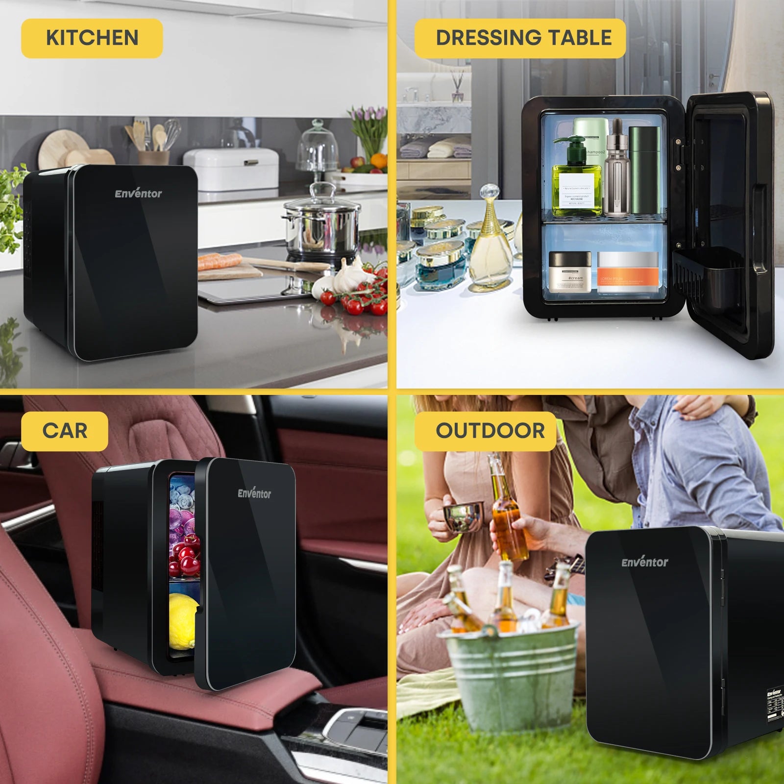Enventor 4L Mini Buzdolabı - Taşınabilir, Araba/Kamp, Cilt Bakımı, Soğutucu ve Isıtıcı, Yaz Seyahati