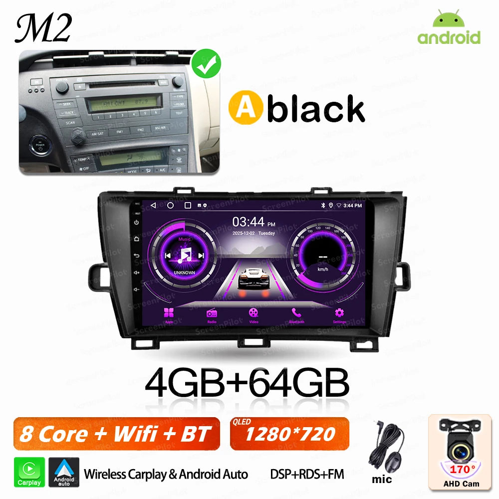 Android 16 For Toyota Prius 2009 2010 2011 2012 2013 2015 Car Radio XW30 Wireless Carplay Android Auto Car Multimedia Player 5G