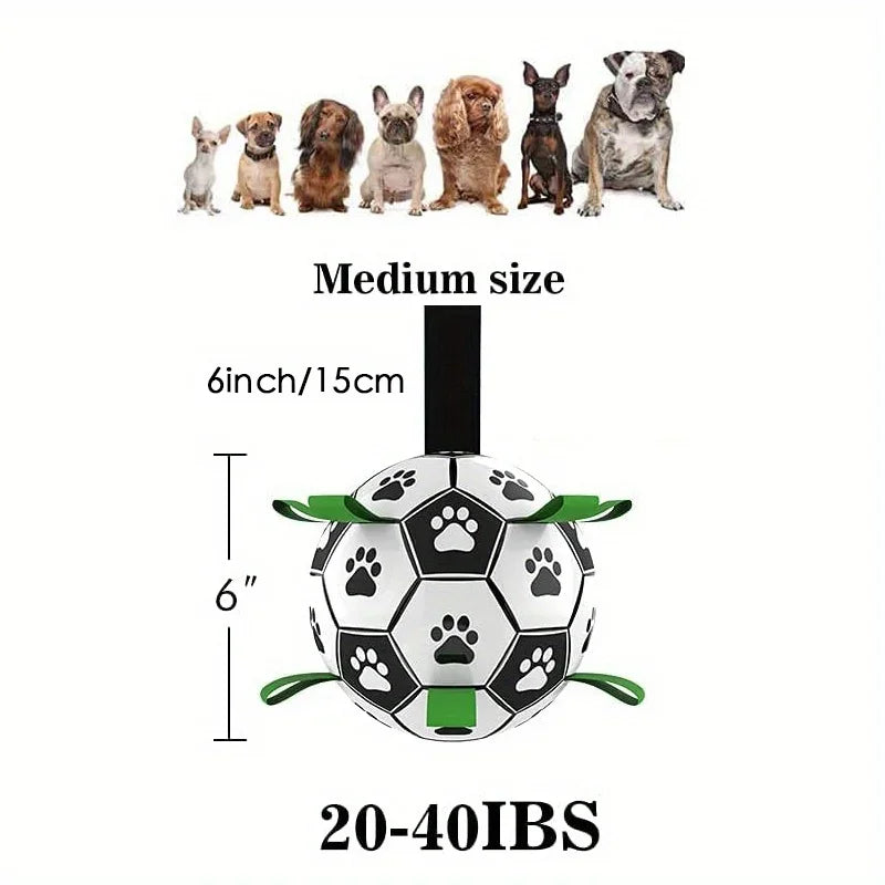 Interactive Dog Toys for Tug of War Dog Soccer Ball with Straps for Indoor Outdoor Dog Tug Toy Sturdy Ball Fetch Toy