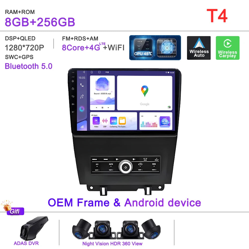 Car GPS Android 16 Auto Radio For Ford Mustang V S-197 2009 2010 2011 2012 - 2014  Stereo Head Unit No 2din DVD QLED Screen Dash