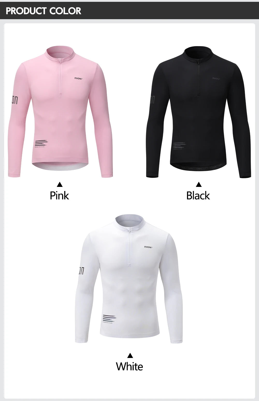 RION Cycling Jersey Men's Bicycle Shirts Half Zipper Long Sleeves Road Bike Clothing Sun Protection UPF 50+ Slim Fit 15℃- 24℃