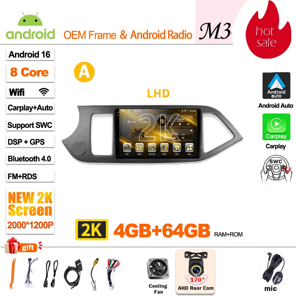 For KIA PICANTO Morning 2 2011 2012 - 2015 2016 Android 16 Car Radio Multimedia Video WIFI Player GPS Wireless Auto RSD DSP