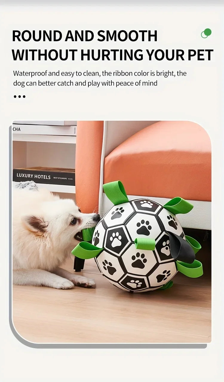 Interactive Dog Toys for Tug of War Dog Soccer Ball with Straps for Indoor Outdoor Dog Tug Toy Sturdy Ball Fetch Toy