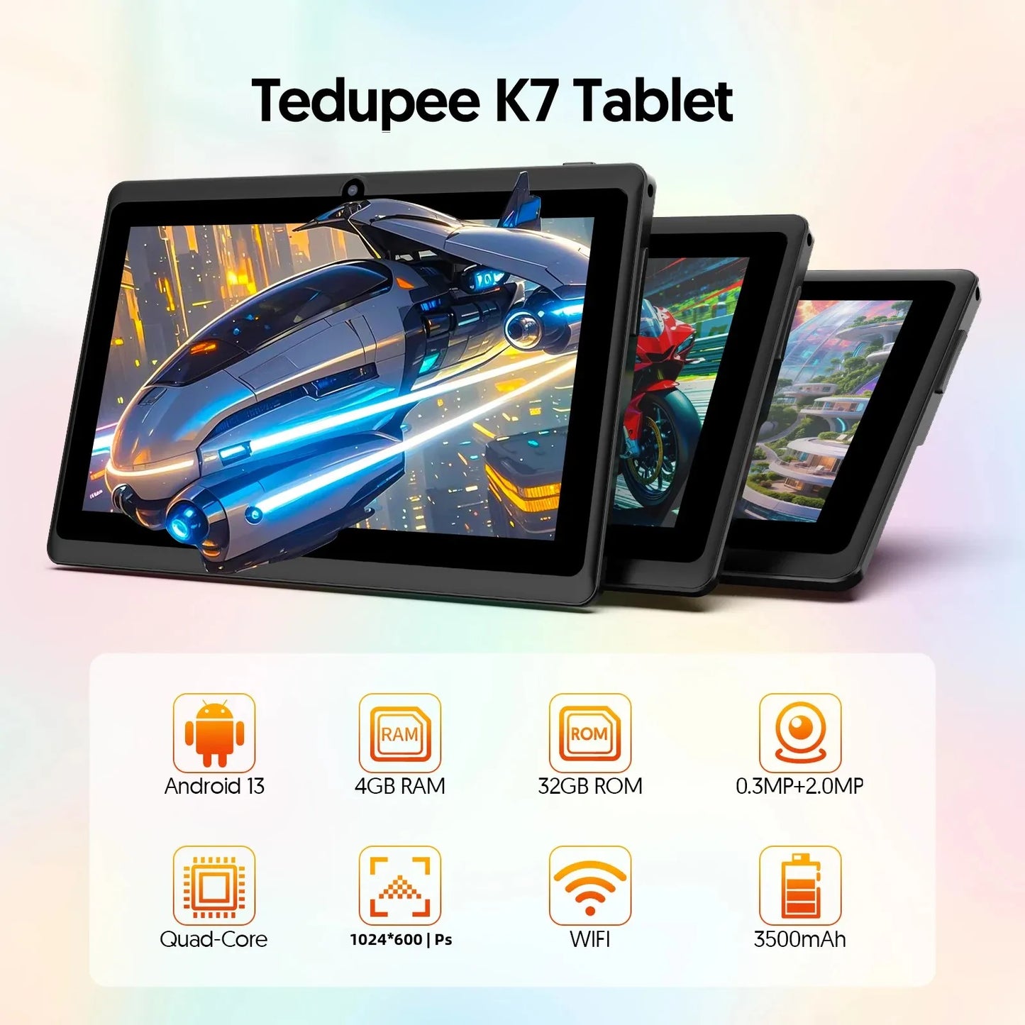 7 inç Android 13 Tablet - 4GB RAM, 32GB Depolama, 3500mAh Pil, HD IPS Ekran, Çift Kamera, WiFi, Bluetooth