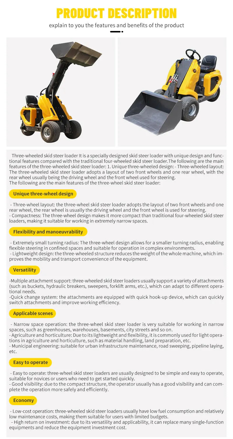 Factory price customization three wheeled small sliding loader wheel sliding loader construction site