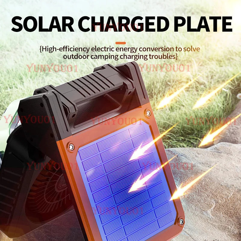 Cross-border New Products Outdoor Portable Solar Fan Multifunctional Folding Tent Light Outdoor Camping Fan Camping Light