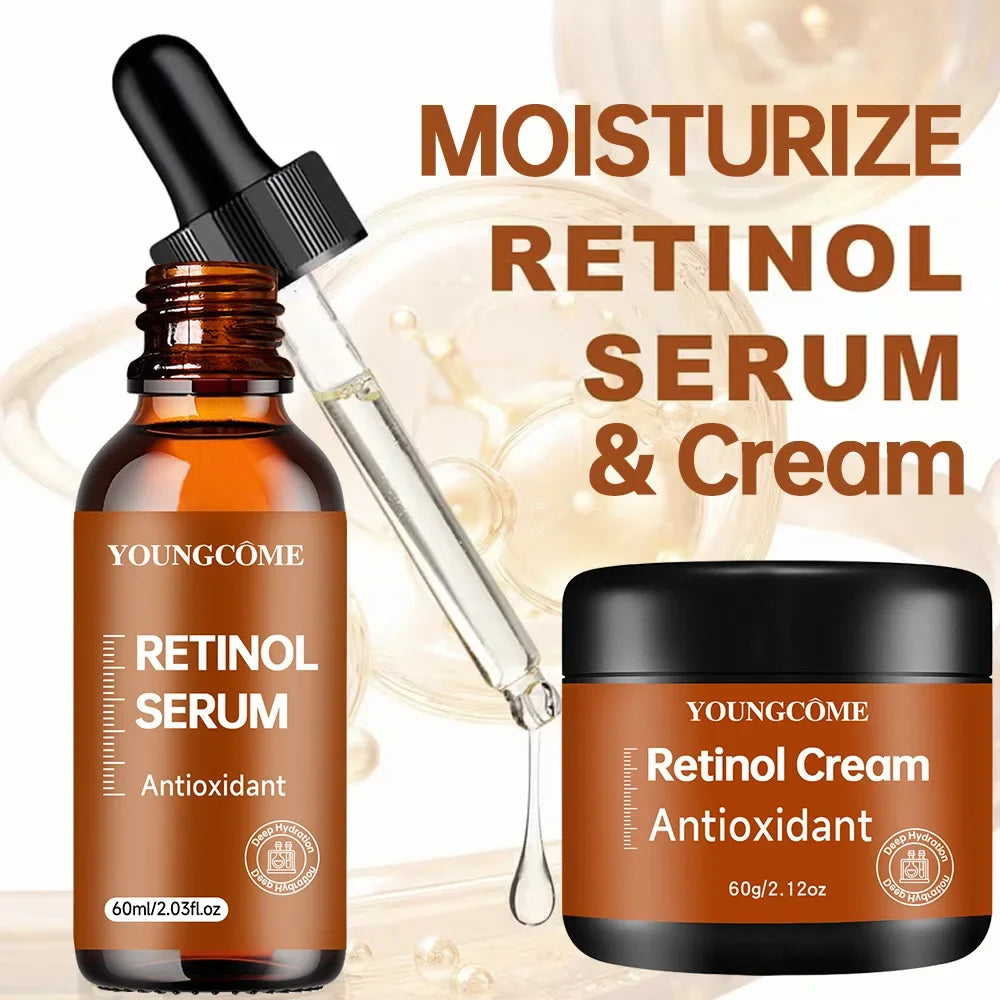 Retinol Krem & Serum Seti – Yaşlanma Karşıtı Yüz Bakım Kiti, Kırışıklık Onarımı, Nemlendirici ve Aydınlatıcı