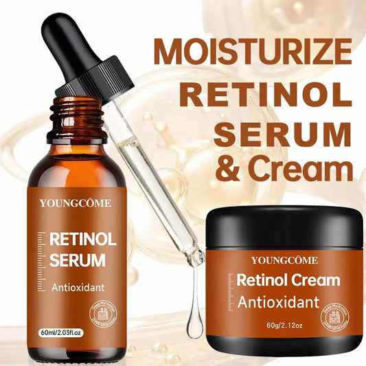 Retinol Krem & Serum Seti – Yaşlanma Karşıtı Yüz Bakım Kiti, Kırışıklık Onarımı, Nemlendirici ve Aydınlatıcı