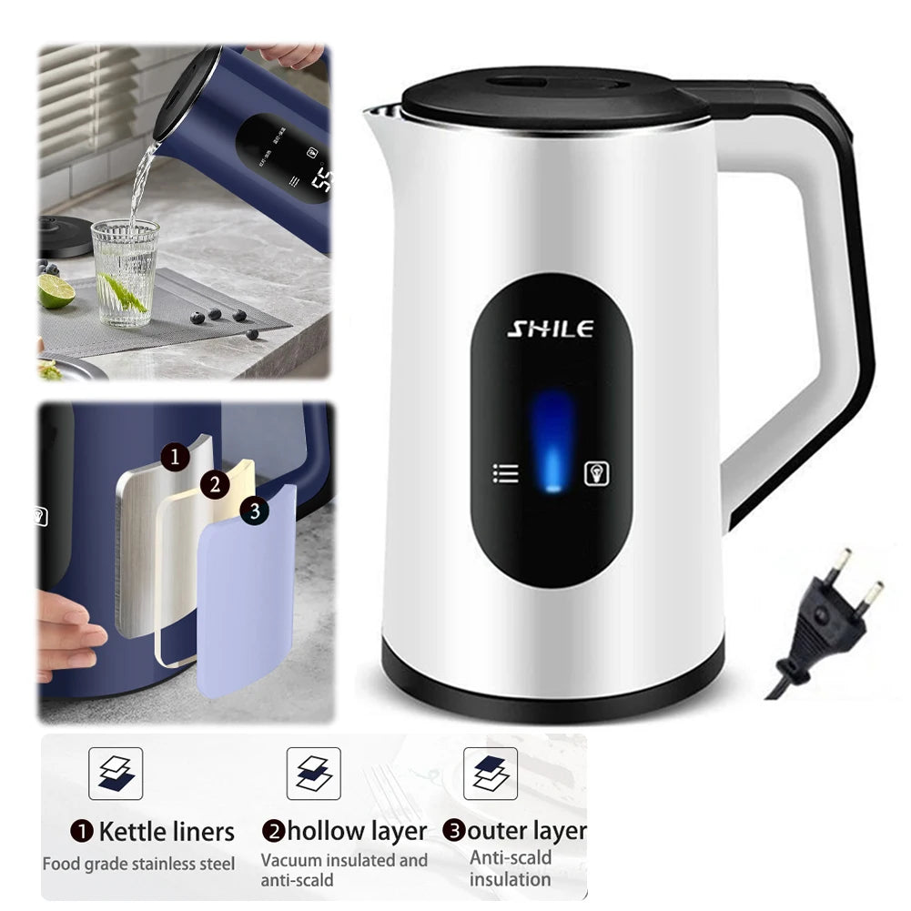 2,2L Edelstahl Wasserkocher – Digitalanzeige, Abschaltautomatik, 1500W Schnellkochfunktion, für Tee und Kaffee
