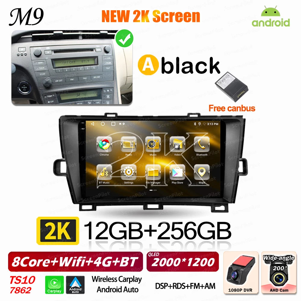 Android 16 For Toyota Prius 2009 2010 2011 2012 2013 2015 Car Radio XW30 Wireless Carplay Android Auto Car Multimedia Player 5G