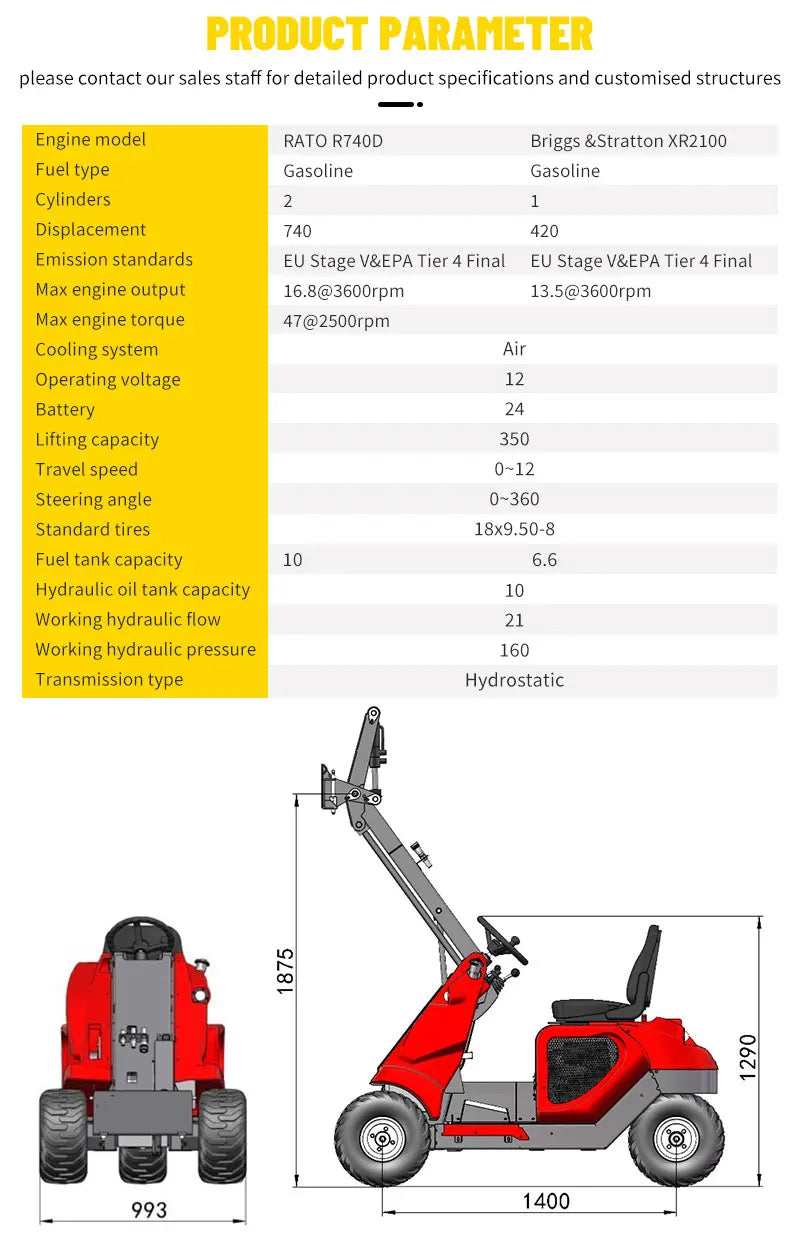 Factory price customization three wheeled small sliding loader wheel sliding loader construction site