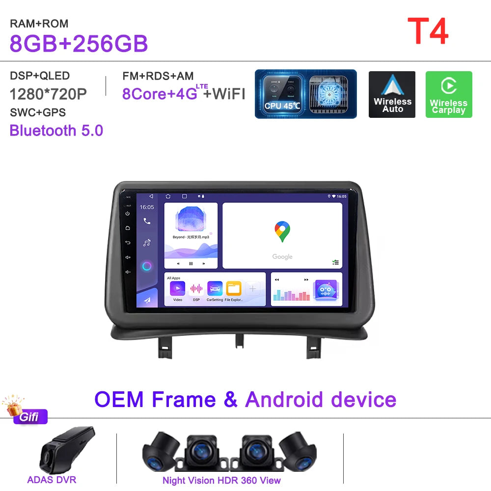 Car GPS Android 16 Auto Radio For Renault Clio 3 CLIO 3 2005-2014 Stereo Head Unit No 2din DVD QLED Screen Dash Cam Multimedia