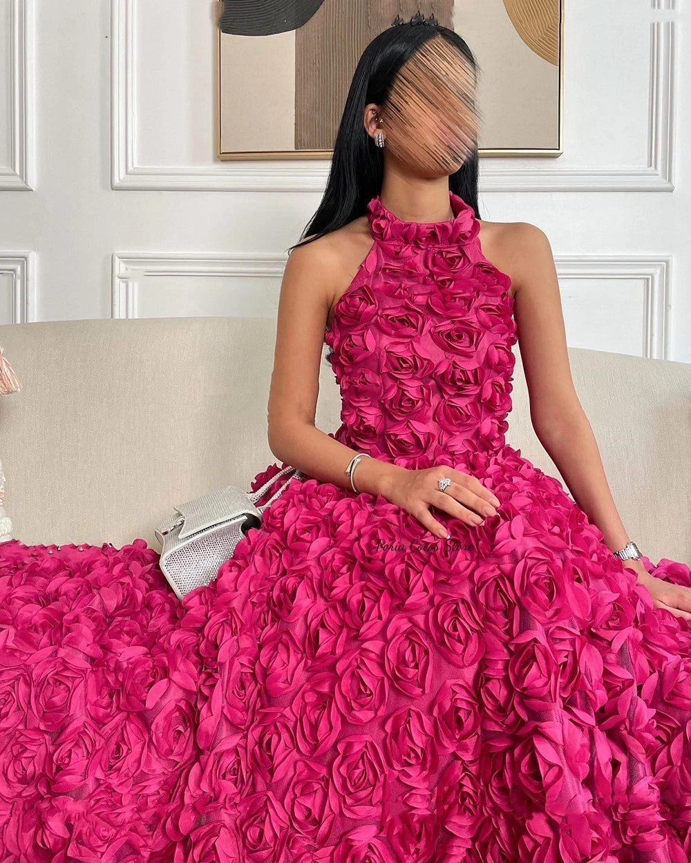 Customized Eleagnt Halter A-line Empire Party Dress 3D Flower Ankle Length Sleeveless Lace Formal Evening Gowns فستان 이브닝드레스