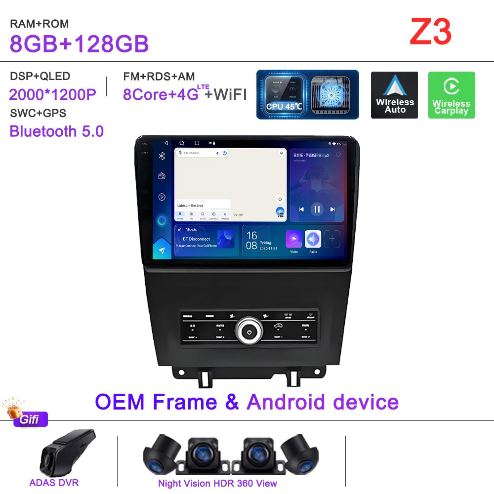 Car GPS Android 16 Auto Radio For Ford Mustang V S-197 2009 2010 2011 2012 - 2014  Stereo Head Unit No 2din DVD QLED Screen Dash