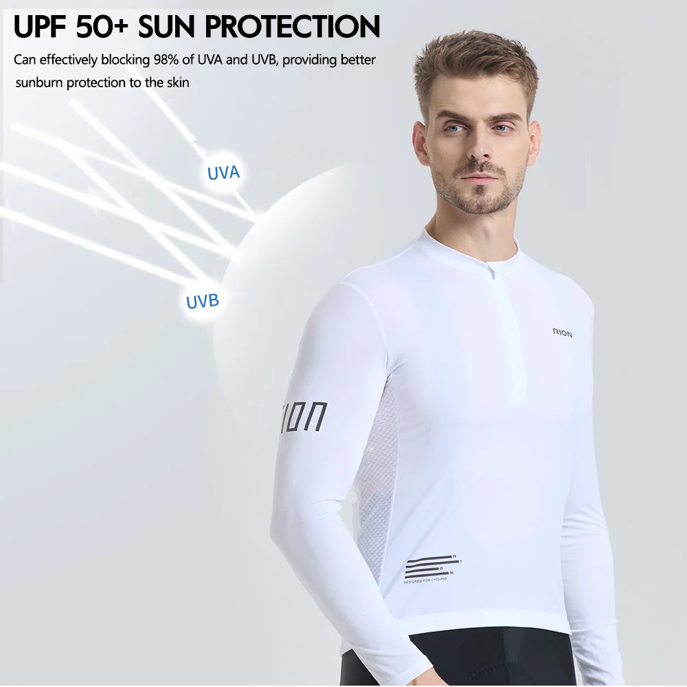 RION Cycling Jersey Men's Bicycle Shirts Half Zipper Long Sleeves Road Bike Clothing Sun Protection UPF 50+ Slim Fit 15℃- 24℃