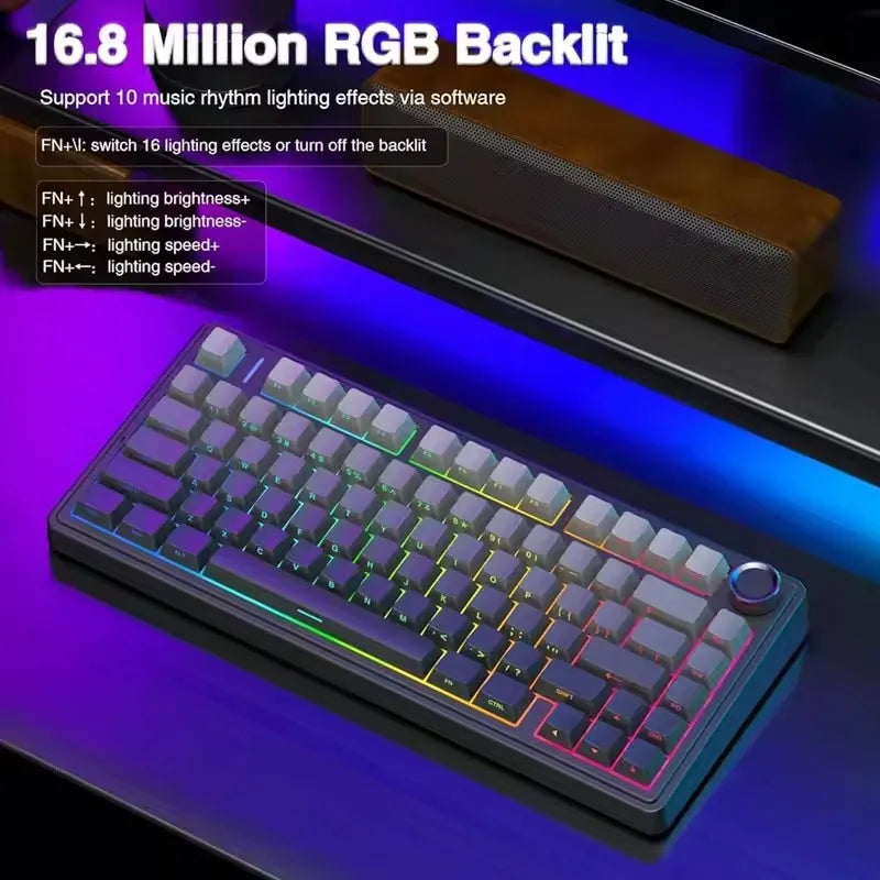 AULA F75 Mekanik Oyun Klavyesi – RGB, 75%, Tri-Mode (2.4G/Bluetooth/Kablo), Gasket Yapı, Gradient Tasarım