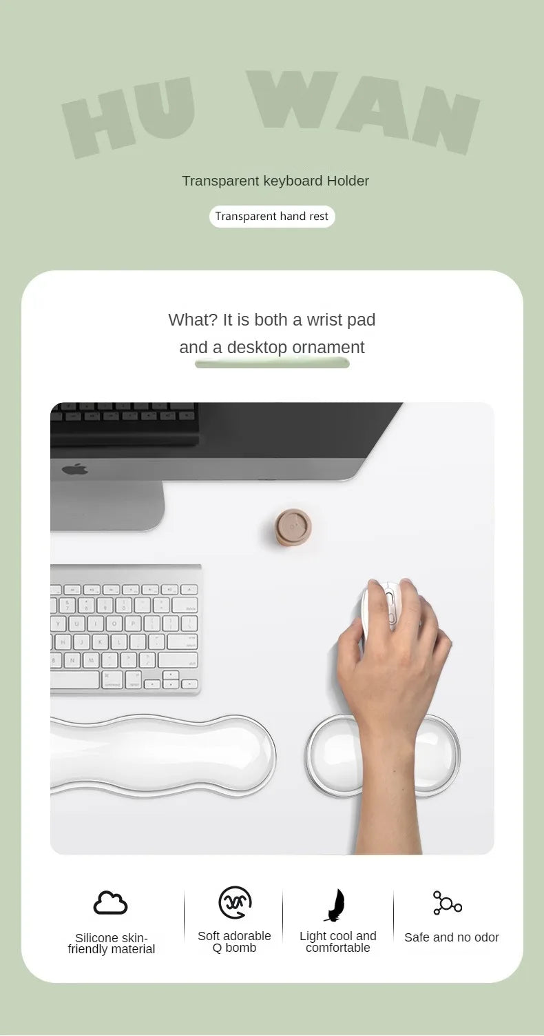 Bilek Destekli Mouse Pad - Kaydırmaz Silikon Şeffaf Klavye Bilekliği Masaüstü Ofis Oyun