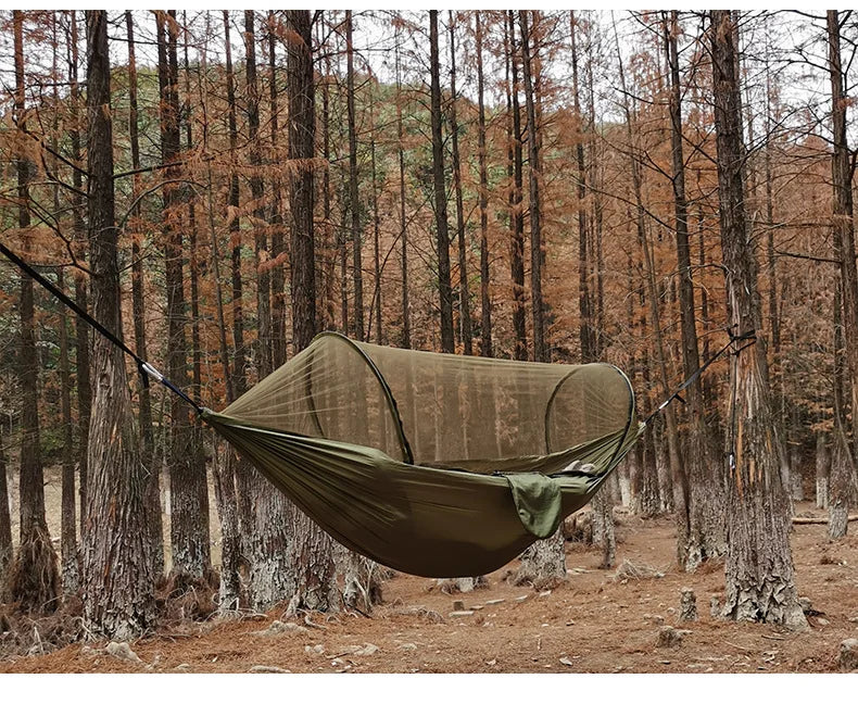 260*140cm Automatic Quick-opening Mosquito Net Hammock Outdoor Camping Bed Pole Anti-rollover Nylon Hammock with Mosquito Net