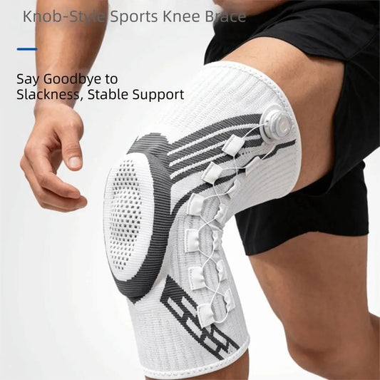 Professionelle verstellbare Kniepolster mit Drehknopf, elastische dünne Sport-Kniebandage, rutschfeste Federstütze, Schienbeinschutz, Basketball