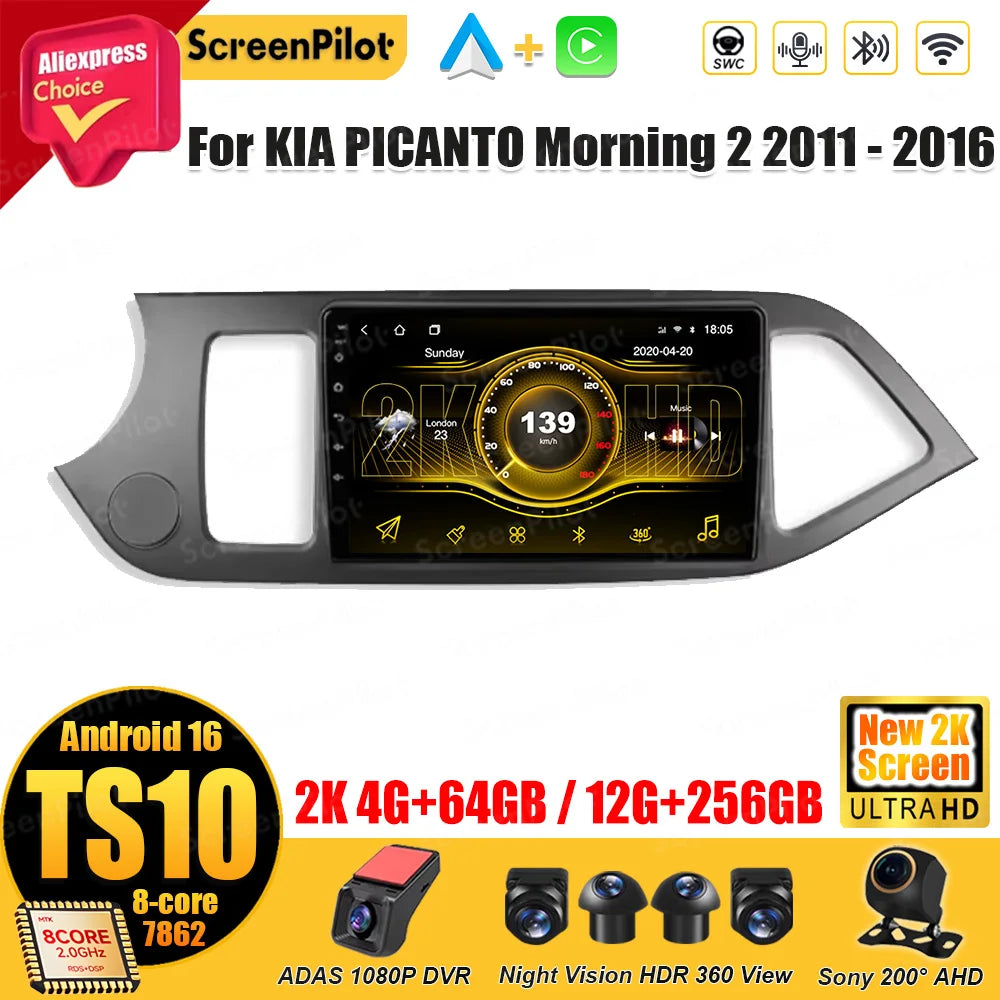 For KIA PICANTO Morning 2 2011 2012 - 2015 2016 Android 16 Car Radio Multimedia Video WIFI Player GPS Wireless Auto RSD DSP