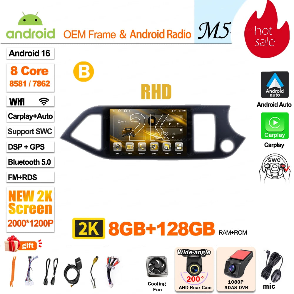 For KIA PICANTO Morning 2 2011 2012 - 2015 2016 Android 16 Car Radio Multimedia Video WIFI Player GPS Wireless Auto RSD DSP