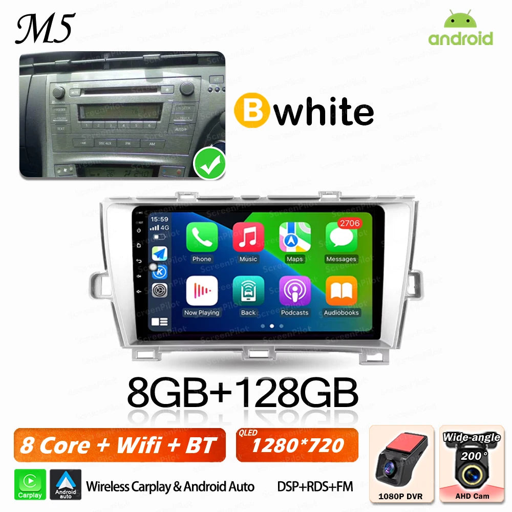 Android 16 For Toyota Prius 2009 2010 2011 2012 2013 2015 Car Radio XW30 Wireless Carplay Android Auto Car Multimedia Player 5G
