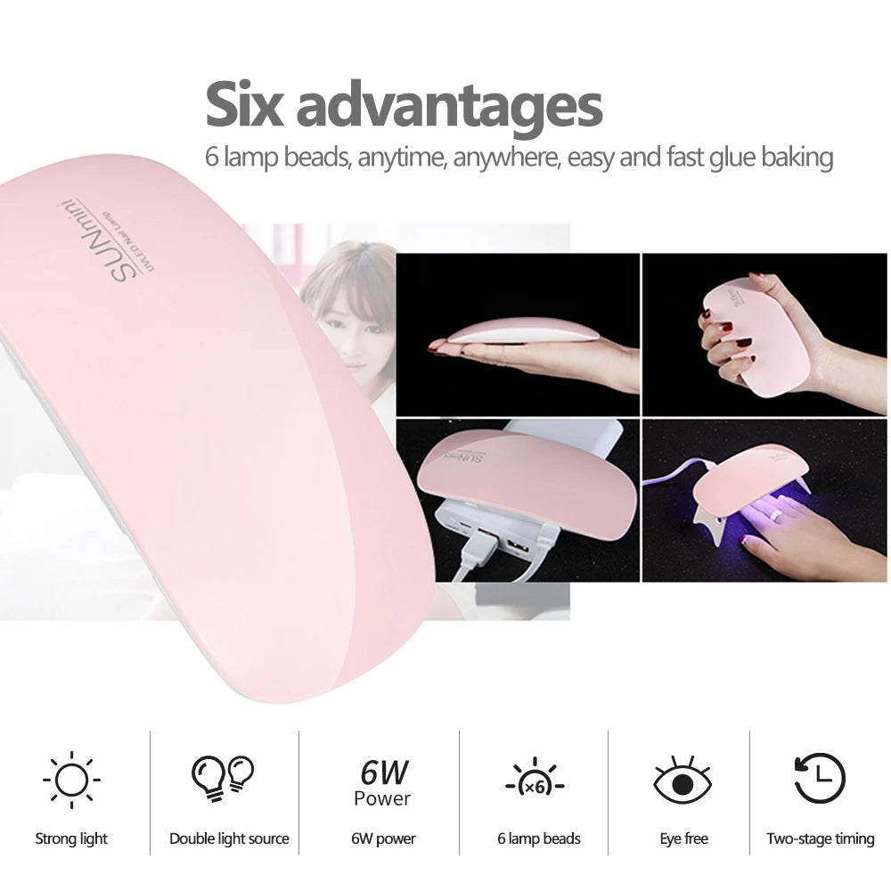 Mini UV LED Tırnak Kurutma Lambası 6W – Taşınabilir Jel Oje Kurutucu, 45s/60s Zamanlayıcı, USB Bağlantılı