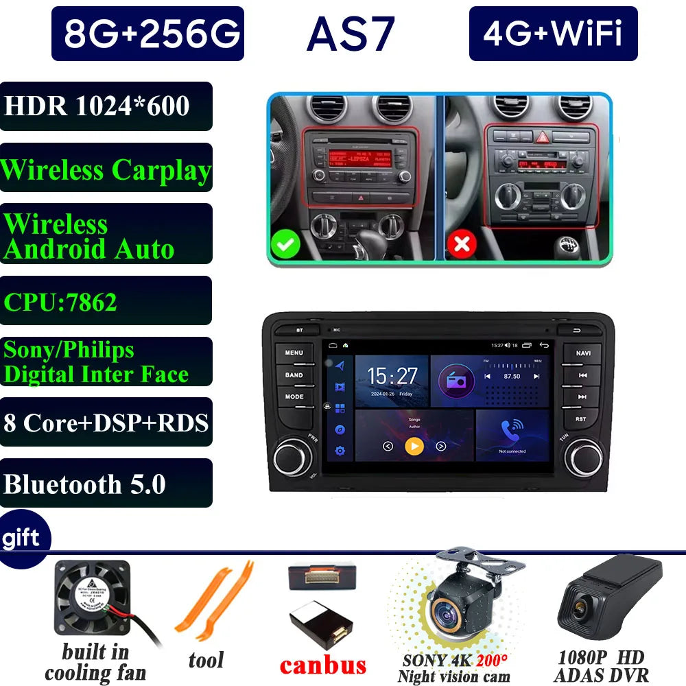 Car Radio Carplay For Audi A3 8P 2003-2012 RS3 Sportback 2011-2012 S3 8P 2006-2012 Navigation GPS Android Auto No 2din Video DVD