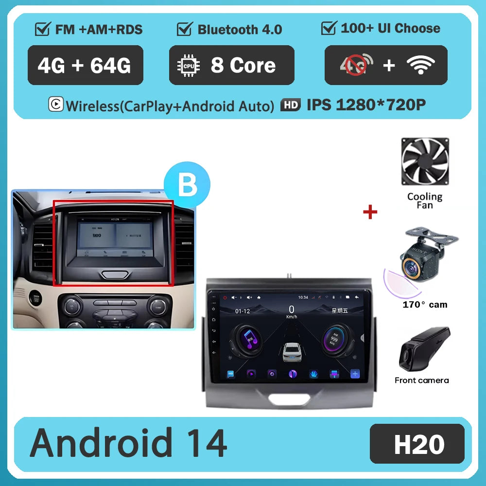 Car GPS Android 16 For Ford Ranger 2015 - 2022 Multimedia Auto Radio Player Navigation Stereo Head Unit No 2din DVD Touch Screen