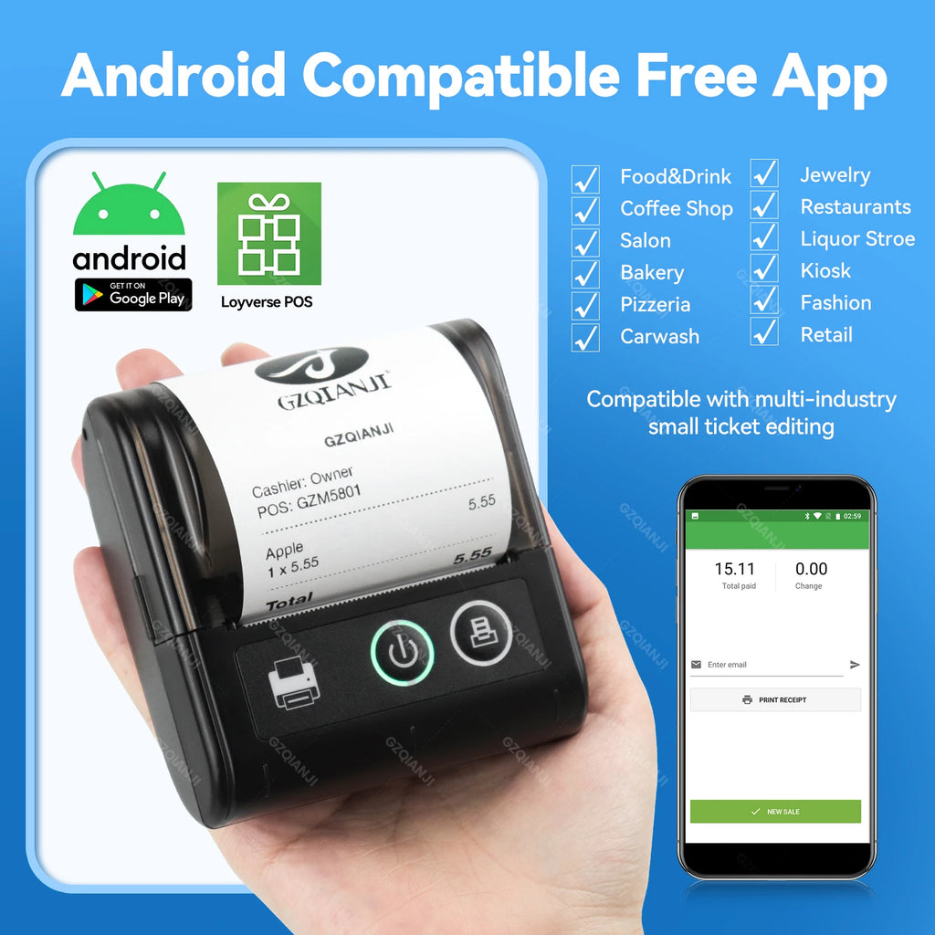 58MM Mini Cep Termal Fiş Yazıcısı - Bluetooth, USB, Kablosuz, Taşınabilir POS Yazıcı - Android/iOS/PC Uyumlu