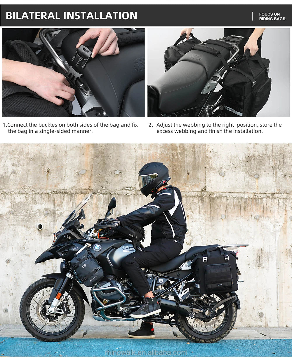 Rhinowalk Motorcycle Side Bag, 25l Motorbike Seat Saddle Tail Bag ADV Motorcycle Rear Rack Travel Luggages - 1 Piece