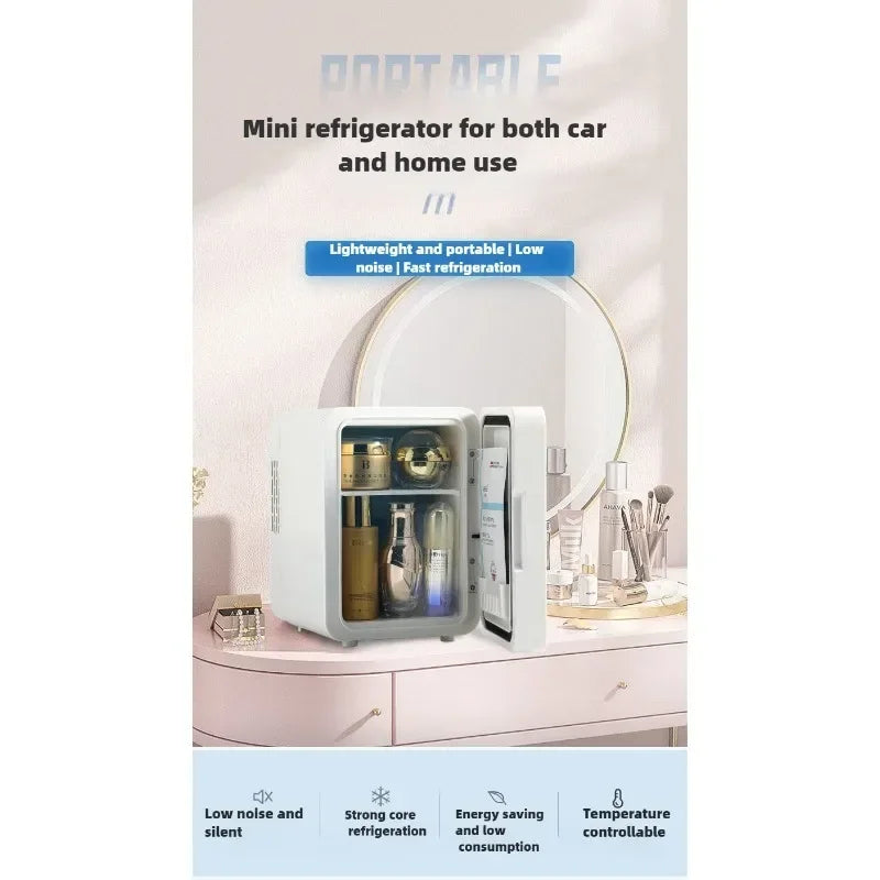 4L Mini Buzdolabı - Araba/Ev Kullanımı, Kozmetik/Cilt Bakımı, LED Aynalı, Sessiz Soğutma, Taşınabilir