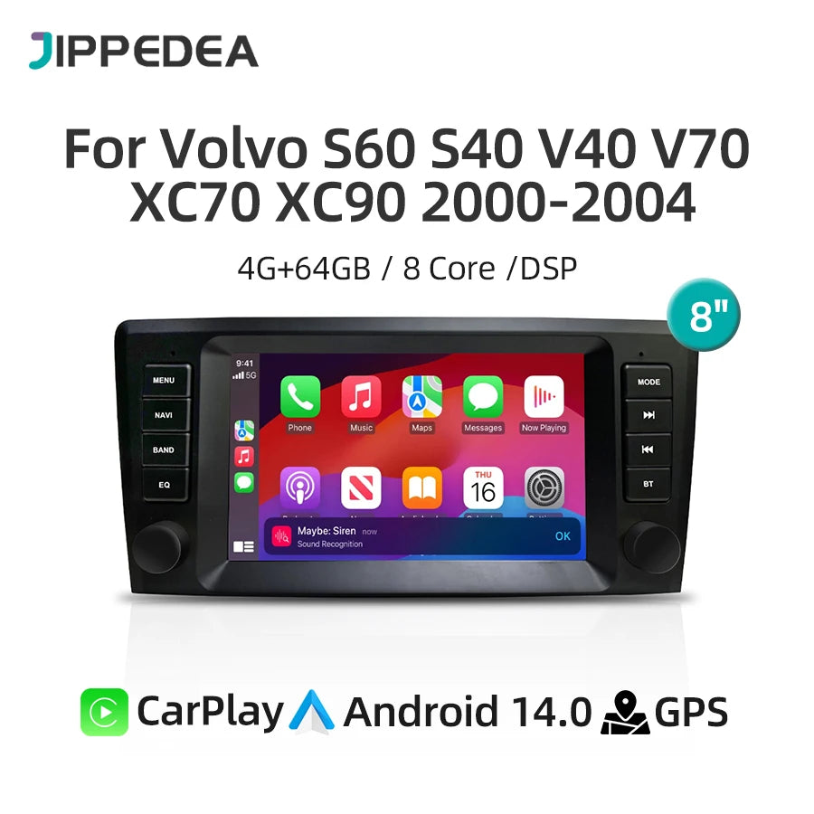 Android 14.0 For VOLVO S60 S40 V40 V70 XC70 XC90 2000-2004 CarPlay 4G WiFi Navigation Bluetooth Multimedia Player DSP Car Radio