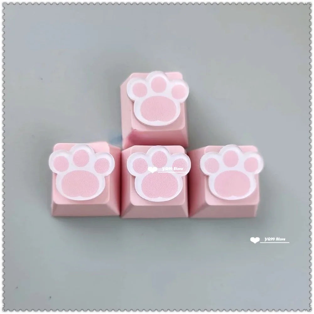 4'lü Sevimli Kedi Pençesi Klavye Tuş Kapağı Seti – Mekanik Klavye R4 Ok Tuşları İçin Pembe DIY Keycap