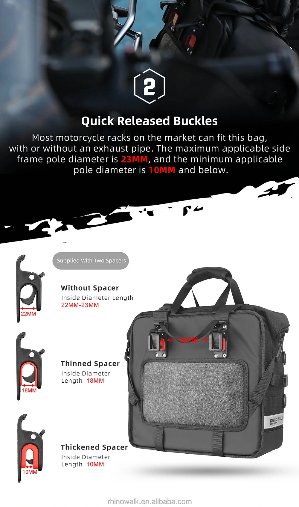 Rhinowalk Motorcycle Side Bag, 25l Motorbike Seat Saddle Tail Bag ADV Motorcycle Rear Rack Travel Luggages - 1 Piece