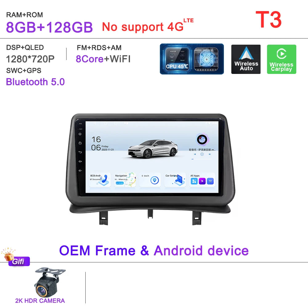 Car GPS Android 16 Auto Radio For Renault Clio 3 CLIO 3 2005-2014 Stereo Head Unit No 2din DVD QLED Screen Dash Cam Multimedia