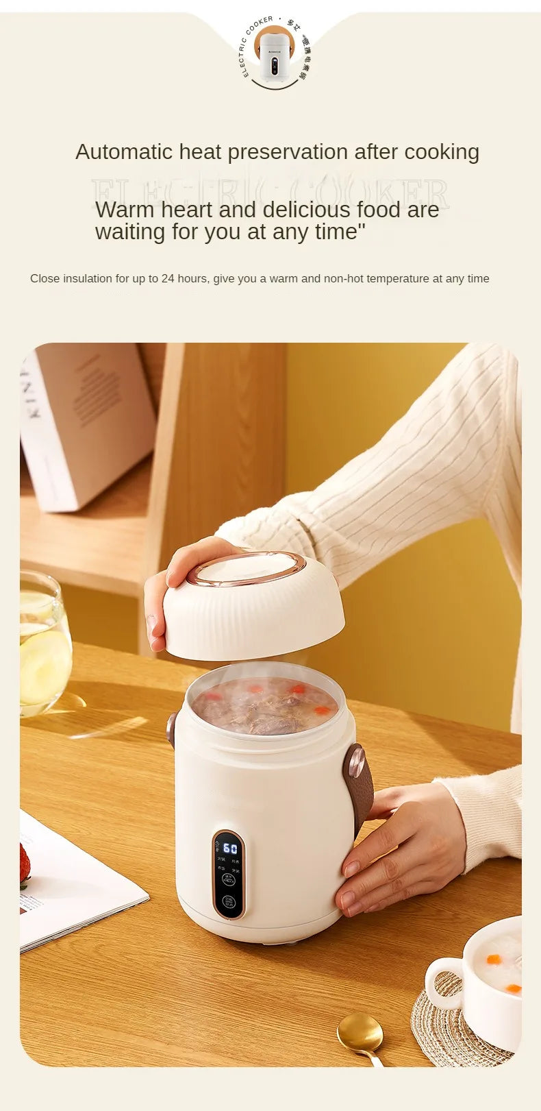 220V 900ML Elektrikli Pişirme Kupası - Taşınabilir Mini Slow Cooker, Çok Fonksiyonlu Pişirme Makinesi, Leç ve Pelte Pişirme