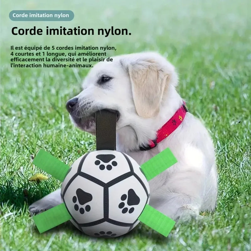 Interactive Dog Toys for Tug of War Dog Soccer Ball with Straps for Indoor Outdoor Dog Tug Toy Sturdy Ball Fetch Toy