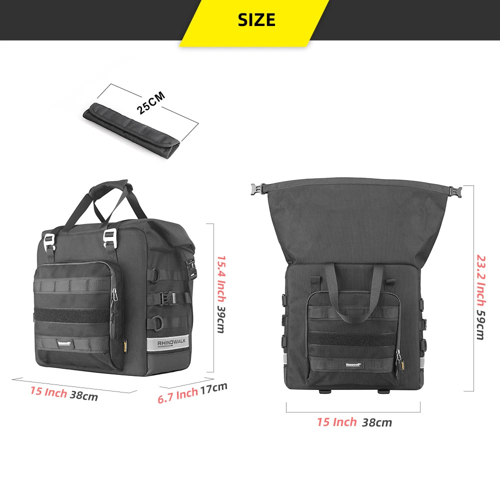 Rhinowalk Motorcycle Side Bag, 25l Motorbike Seat Saddle Tail Bag ADV Motorcycle Rear Rack Travel Luggages - 1 Piece