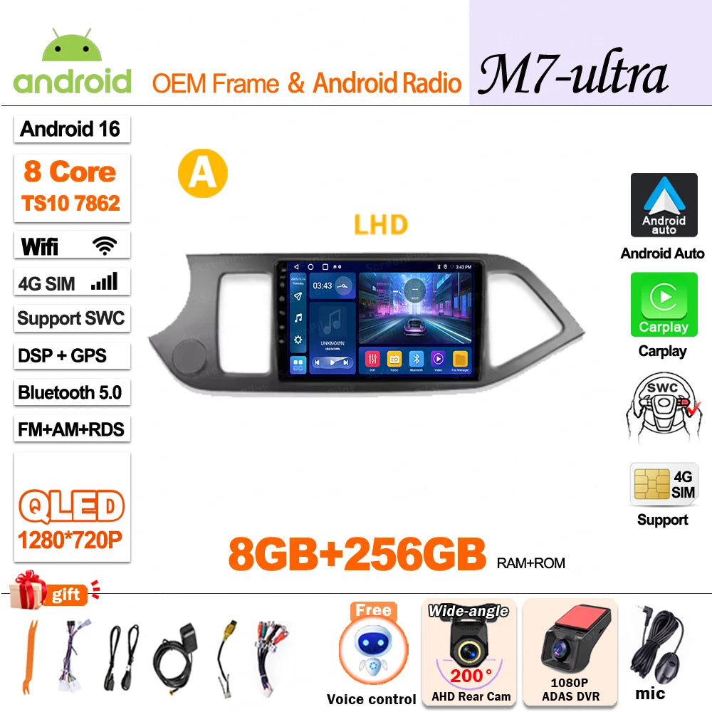 For KIA PICANTO Morning 2 2011 2012 - 2015 2016 Android 16 Car Radio Multimedia Video WIFI Player GPS Wireless Auto RSD DSP