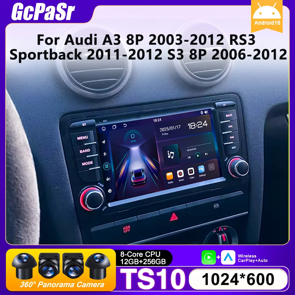 Car Radio Carplay For Audi A3 8P 2003-2012 RS3 Sportback 2011-2012 S3 8P 2006-2012 Navigation GPS Android Auto No 2din Video DVD