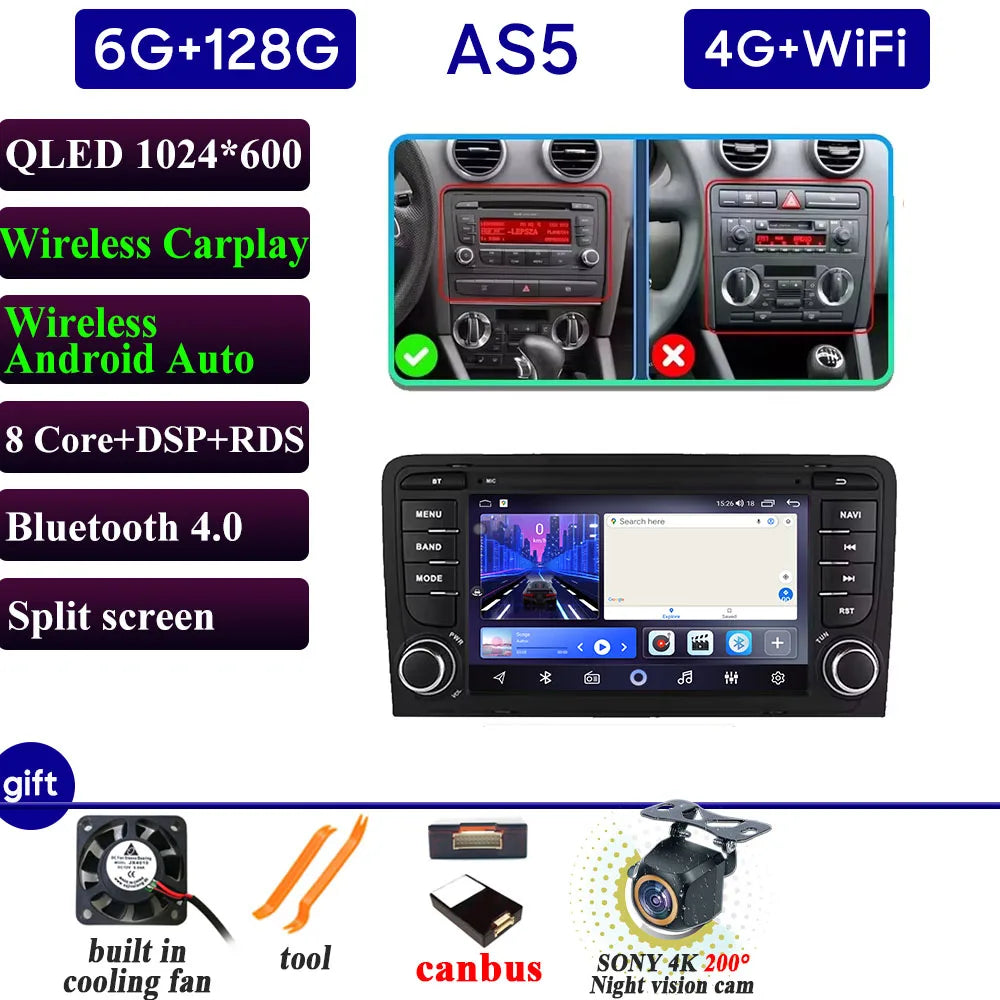 Car Radio Carplay For Audi A3 8P 2003-2012 RS3 Sportback 2011-2012 S3 8P 2006-2012 Navigation GPS Android Auto No 2din Video DVD